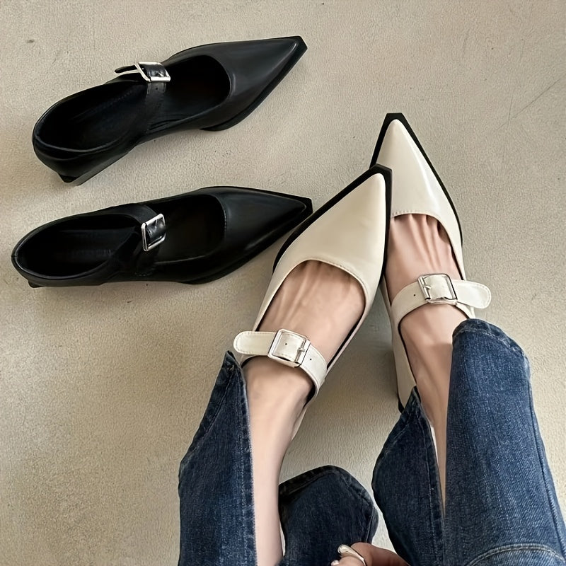 Women's High Heel Mary Jane Pumps Black Pointed Toe Single Strap Spring 2025