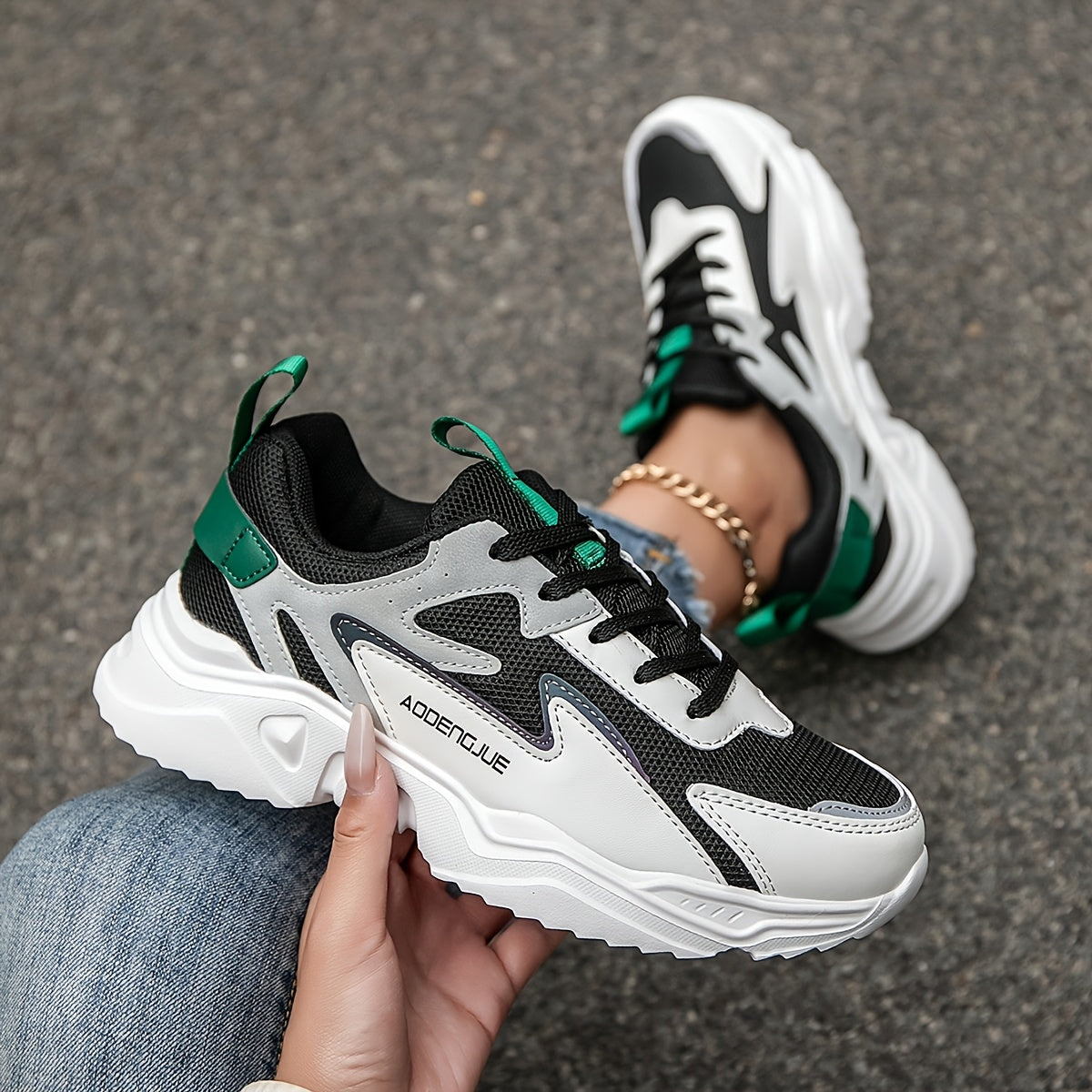 Women's Fashion Sneakers White Gray Patchwork Lace-Up Casual Shoes