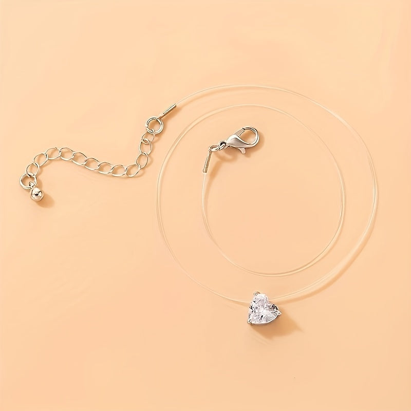 Женское ожерелье-подвеска с имитацией в форме сердца и прозрачной цепочкой из рыболовной лески