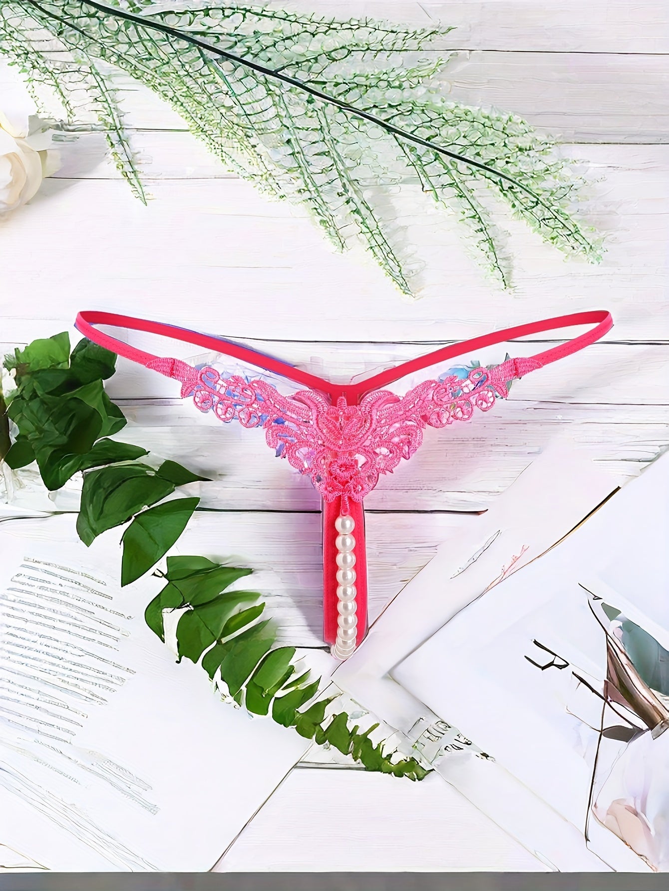 Women's Low-Rise Faux Pearl Thong Lingerie Underwear