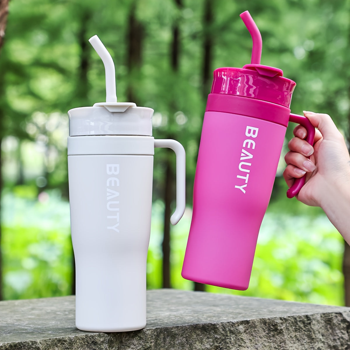 Large Plastic Water Bottle with Straw for Hiking and Outdoor Use