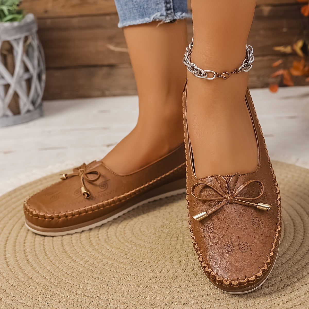 Women's Animal Print Slip-On Ballet Flats with Ankle Strap