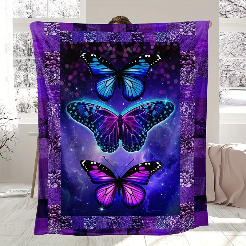 Contemporary Butterfly Print Flannel Blanket All Seasons Animal Theme 200-250gsm Polyester Knit