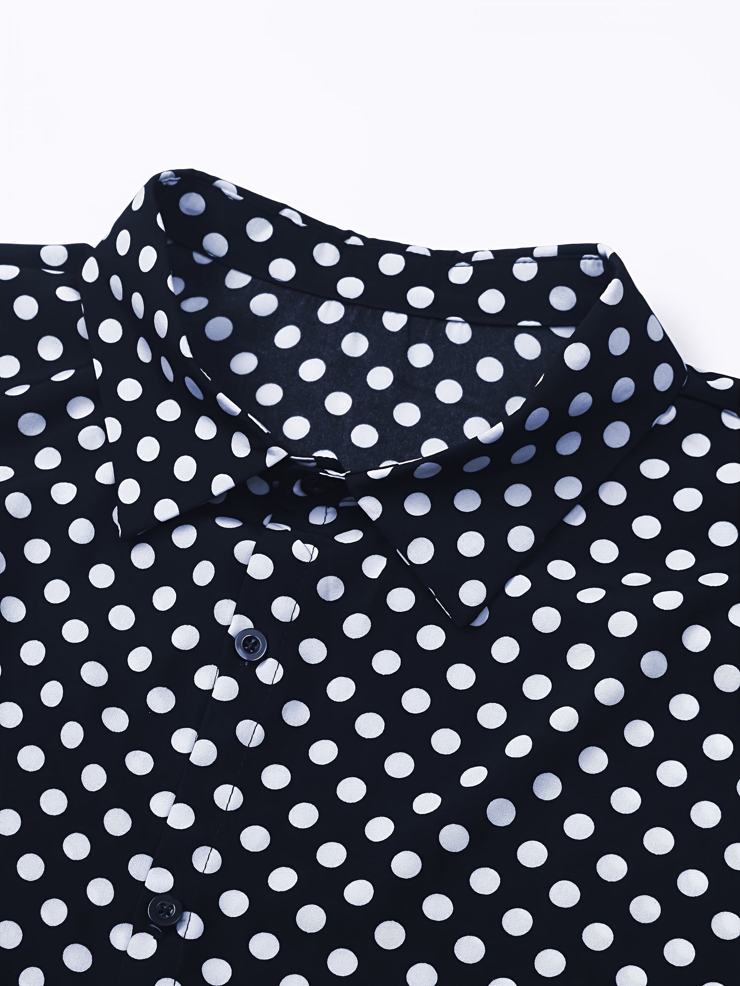 Plus Size Men's White Polka Dot Water Pattern Long Sleeve Casual Shirt