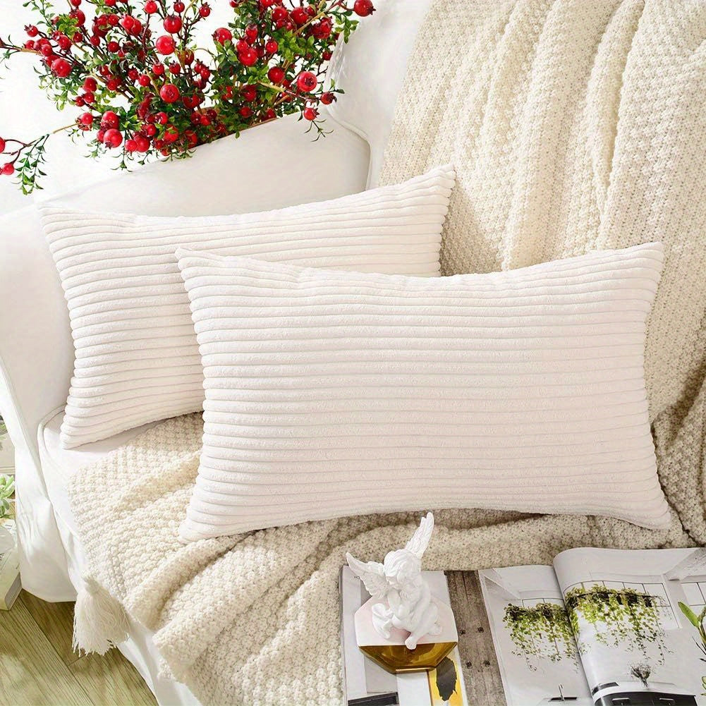 2 Pieces Corduroy Square Cushion Covers Short Plush Home Bedroom Car Living Room Decor