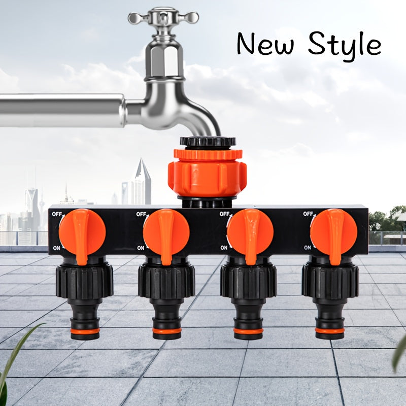 Four-Way Garden Hose Connector with Switch, Universal Thread, PVC Material