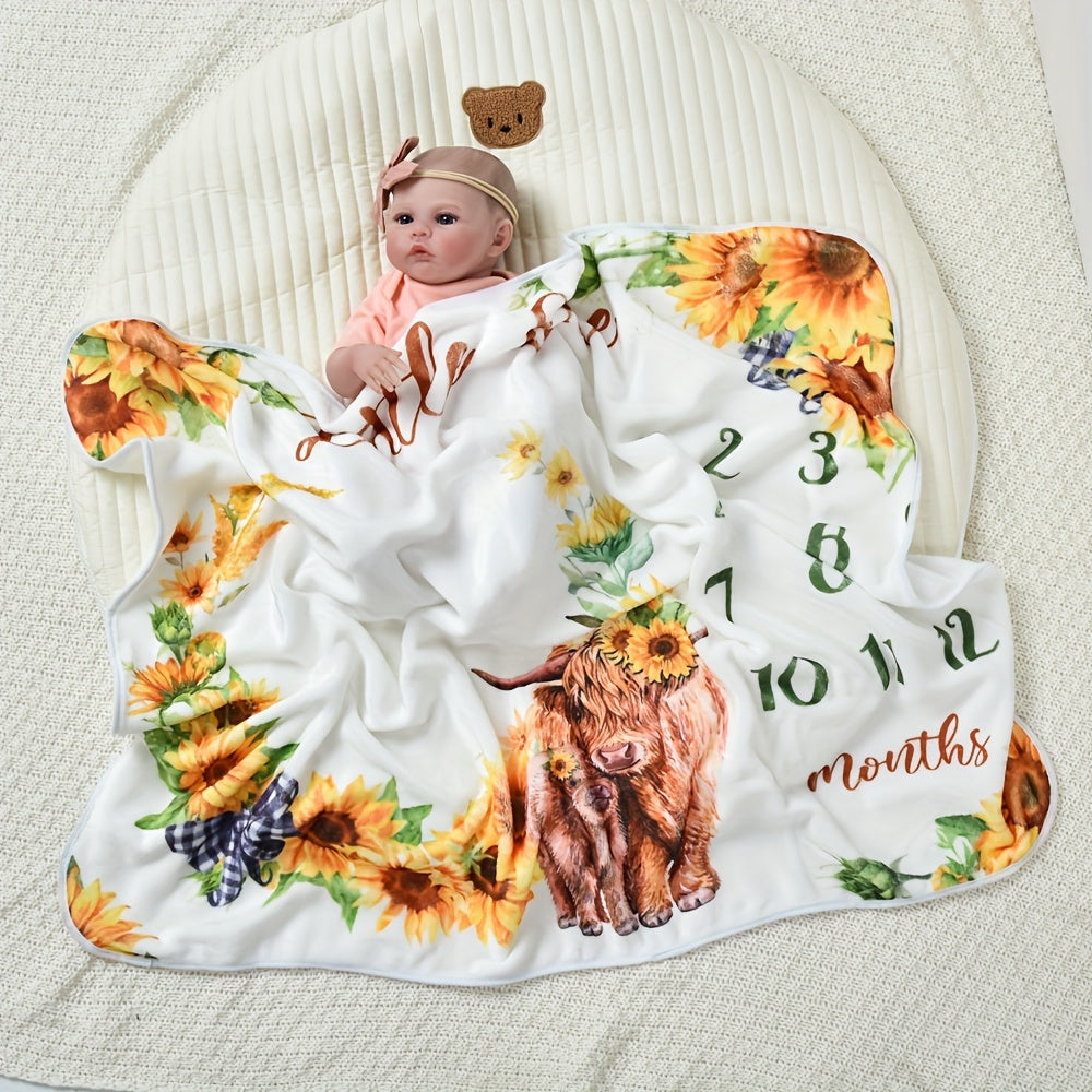 Baby Milestone Photo Blanket with Highland Sheep Print for Growth Memories