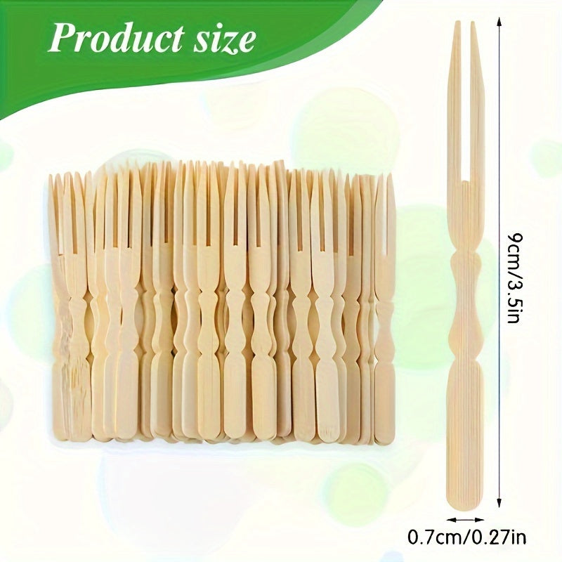 100/200pcs Mini Bamboo Cocktail Forks for Appetizers Fruits Pastries