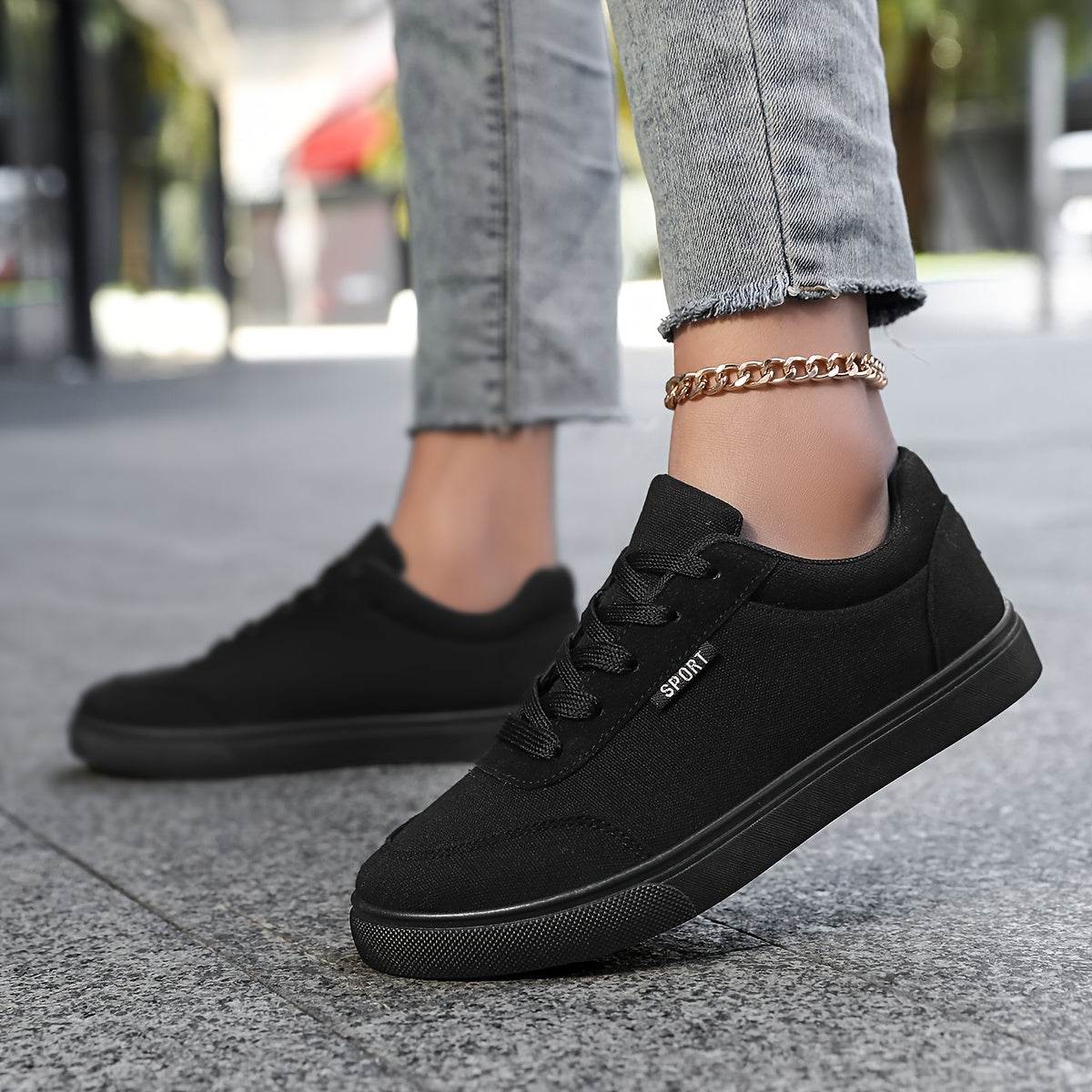 Women's Lightweight Breathable Black Skate Sneakers Casual Comfort Wide Sizes