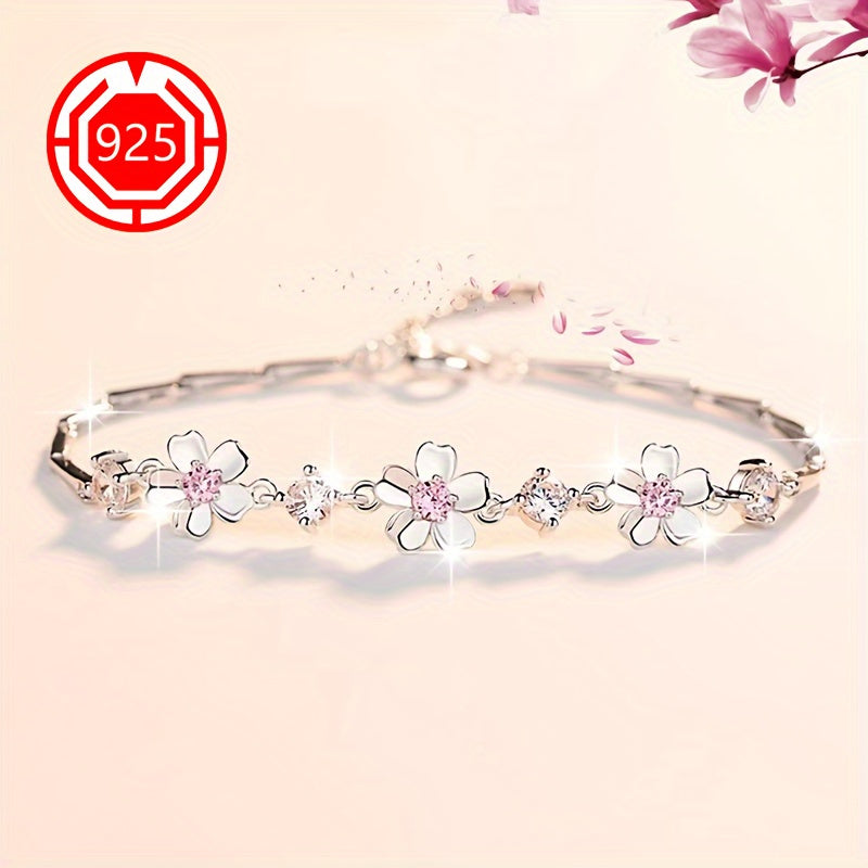 Pulsera de cerezo de plata de ley chapada en oro de 18K, hipoalergénica, regalo floral