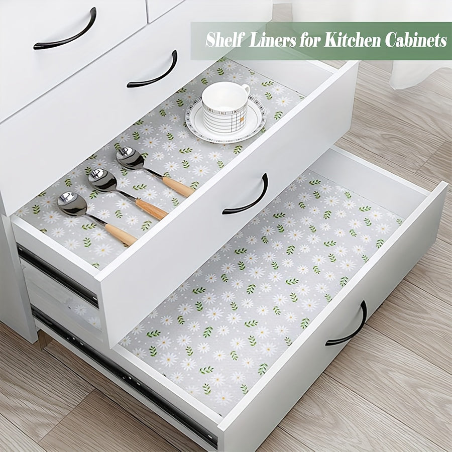 Floral and Grass Pattern EVA Shelf Liner Moisture Resistant Durable Drawer Mat
