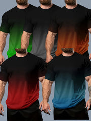 Набор из 5 повседневных коротких рукавов для мужчин больших размеров с градиентным цветом и круглым вырезом