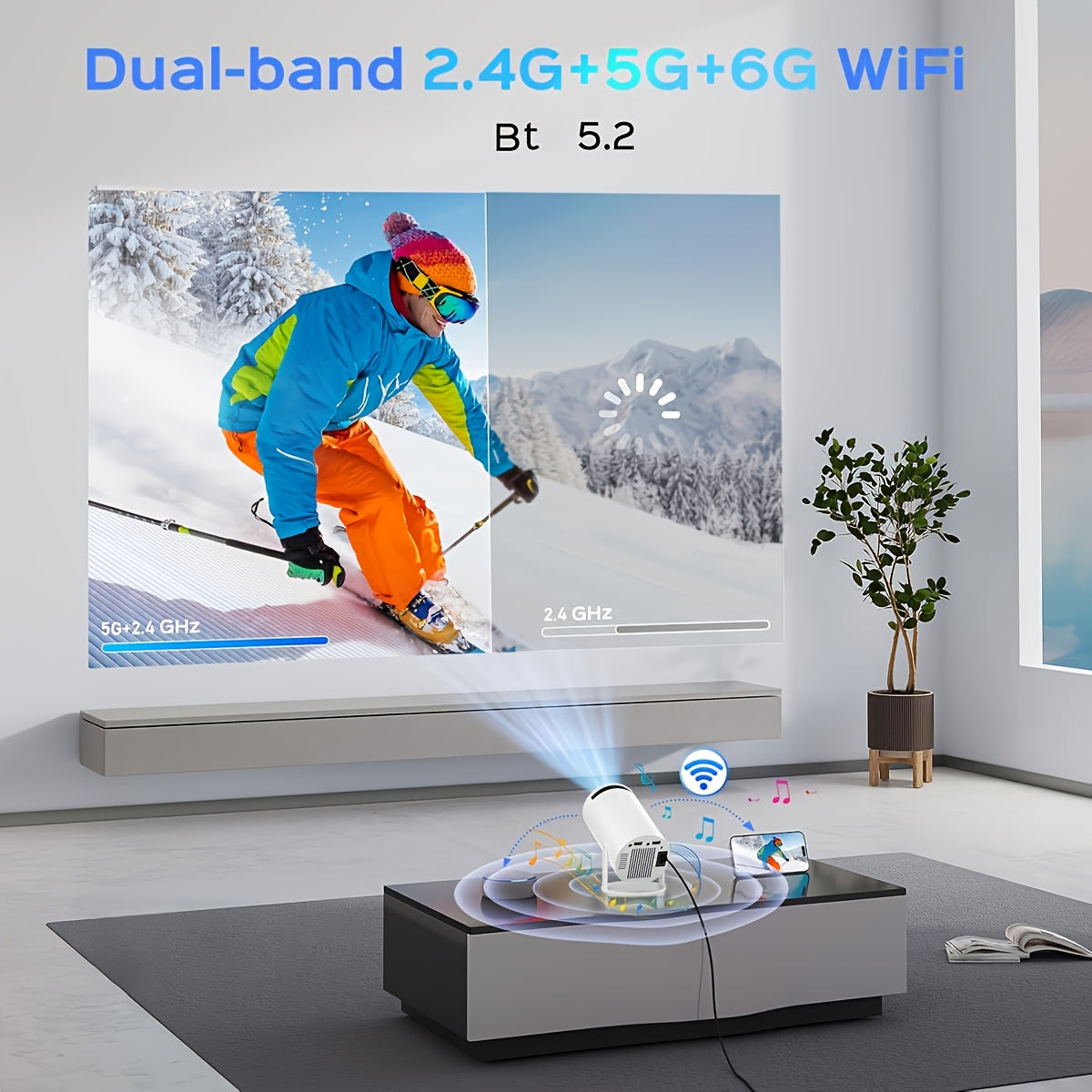 Portable HD 720p LCD Video Projector for Home Office Wi-Fi 16:9