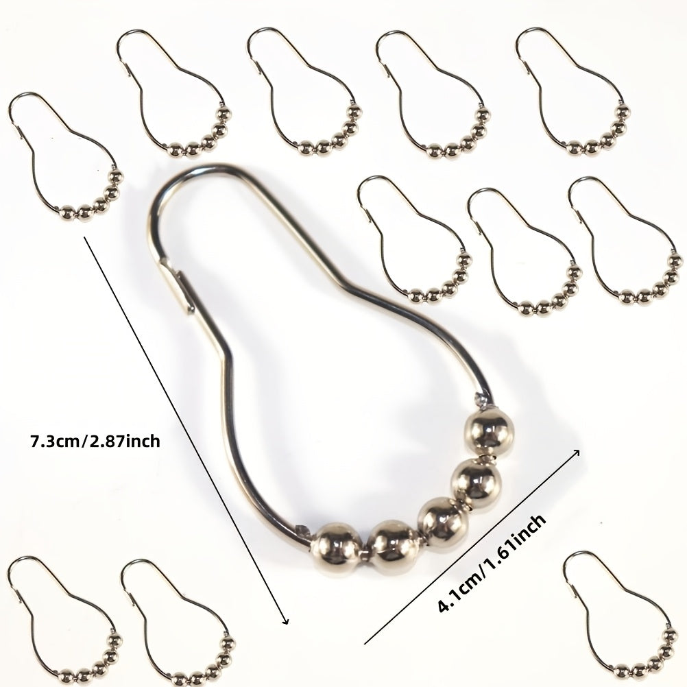 12 Stainless Steel Shower Curtain Hooks for Bathroom, Durable Easy Glide