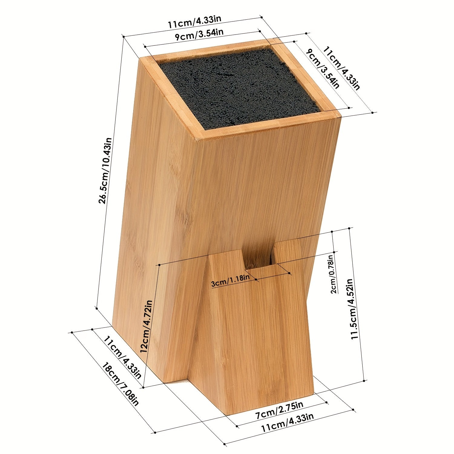 Universal Bamboo Knife Block with Removable Washable Lining for Versatile Kitchen Storage