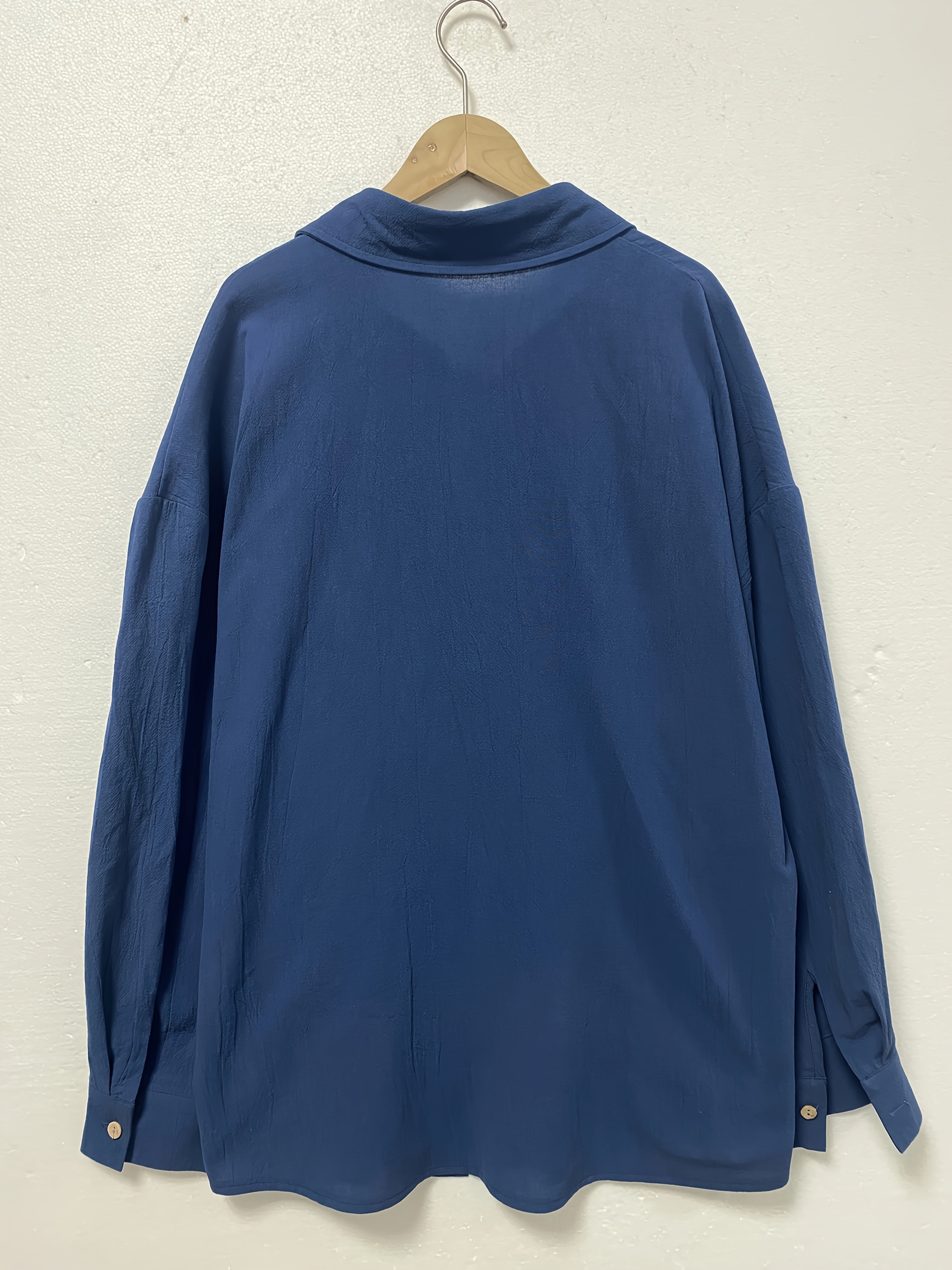 Women's Plus Size Casual Solid Color Loose Fit Button-Up Shirt with Turn- Collar