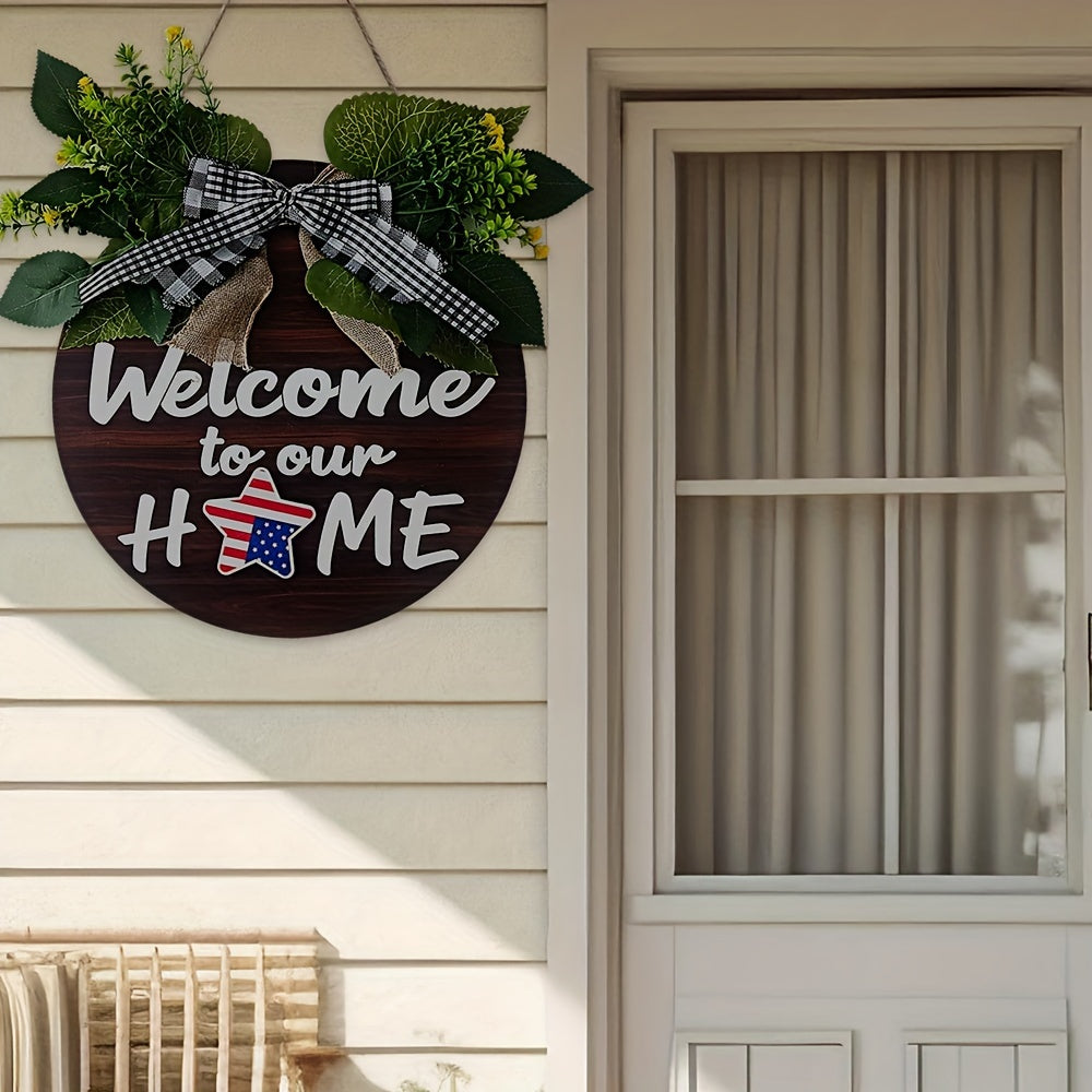 Ko'p maqsadli mavsumiy eshik belgisi - Rojdestvo, bahor, yoz va kuz uchun doira shaklidagi yog'och guldasta bezak - Oq va qora