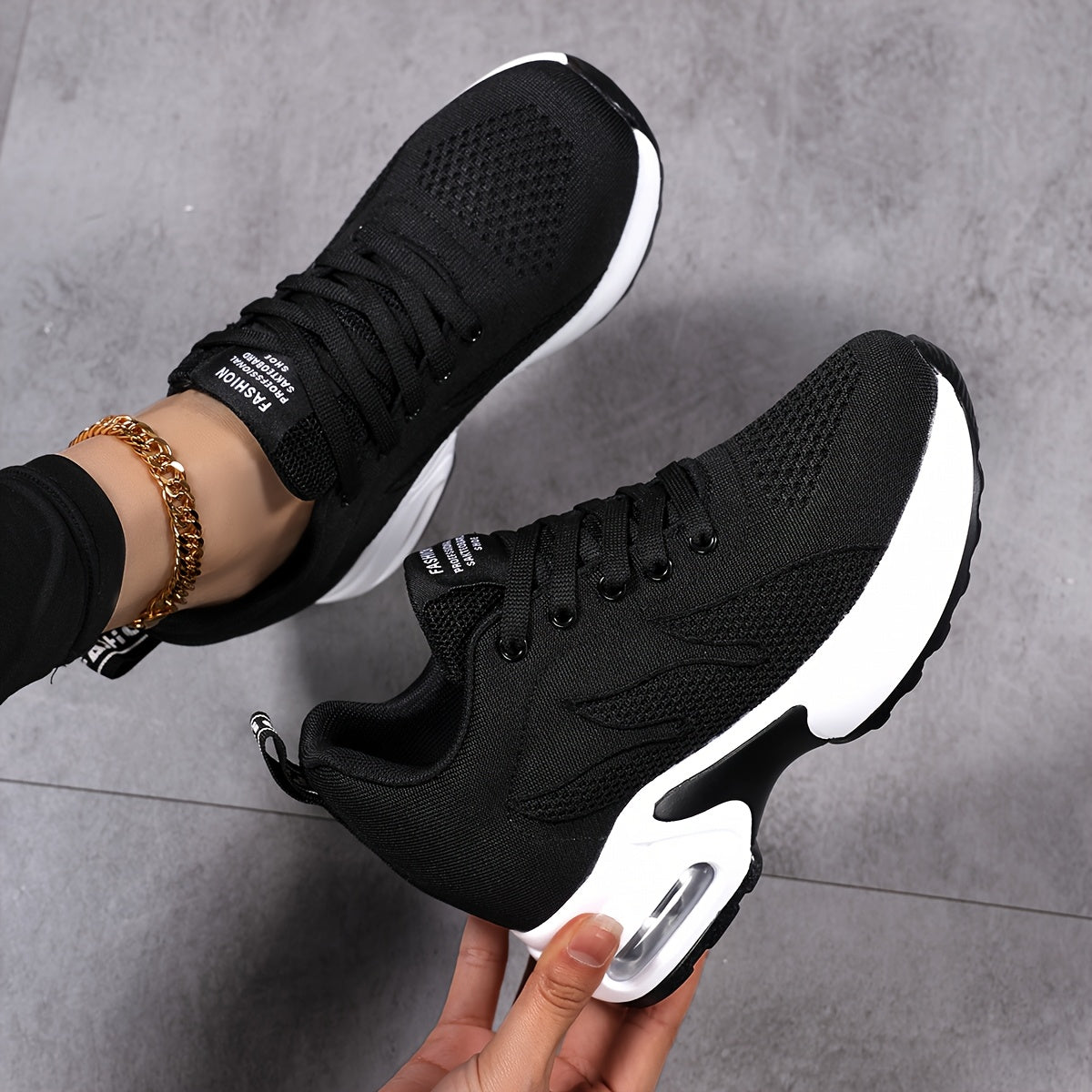 Women's Fashion Sneakers Casual Lace-Up Shoes Air Cushion Lightweight Breathable Fabric