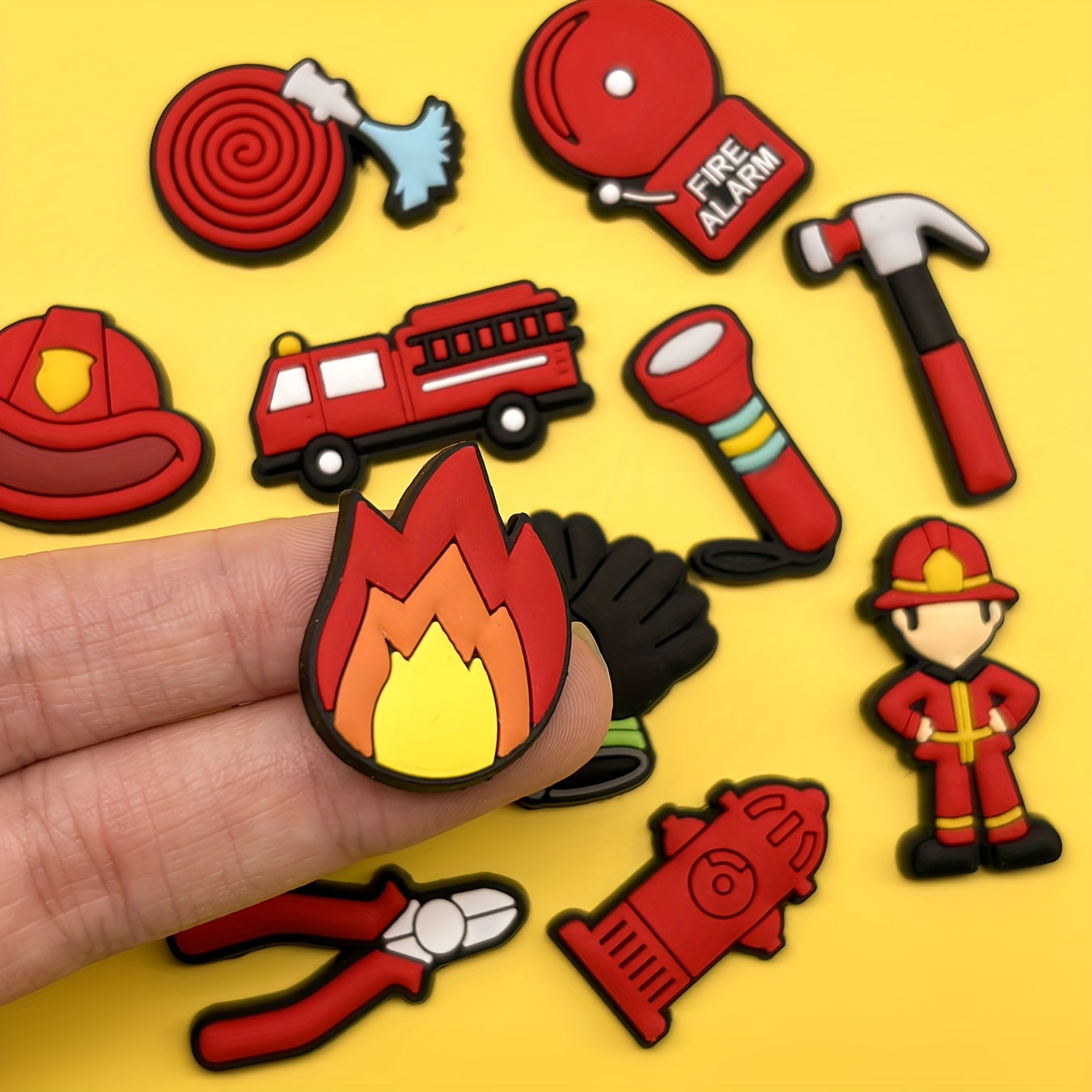 12pcs Firefighter PVC Shoe Charms Kids Colorful Fire Helmet Jacket Backpack