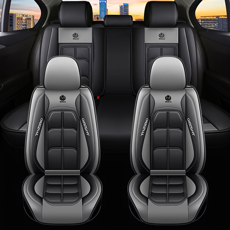 Прочные чехлы для автомобильных сидений из искусственной кожи PU с красной прострочкой и сумками для хранения