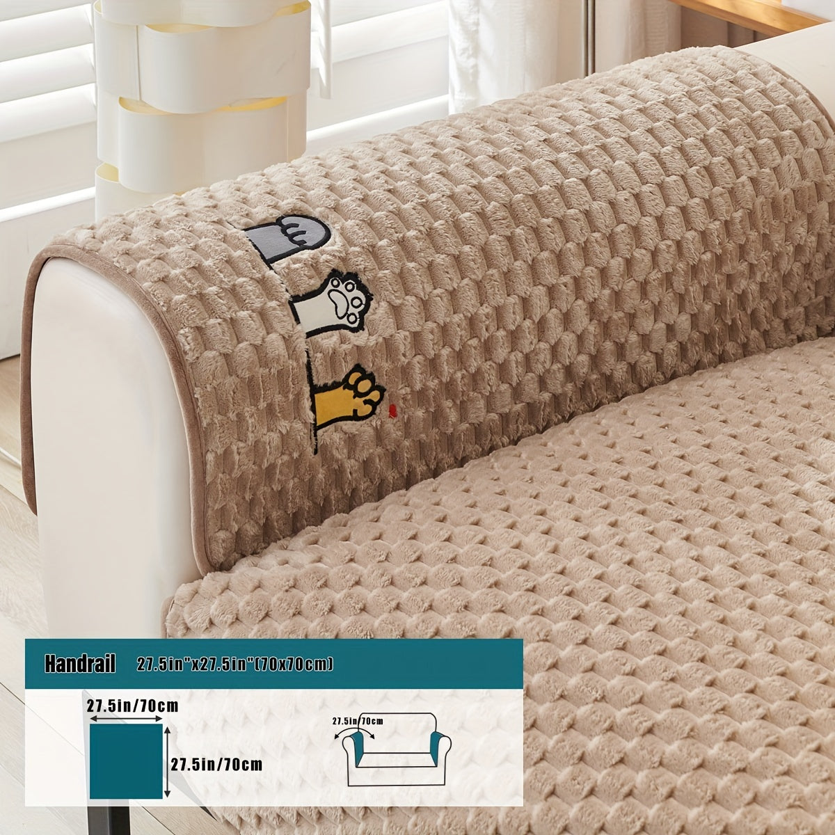 Funda de sofá de terciopelo con bordado de perro de dibujos animados, antideslizante, de felpa gruesa, protector de muebles