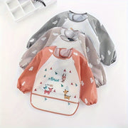 Waterproof Cartoon-Print Long-Sleeved Feeding Bib for Babies and Toddlers
