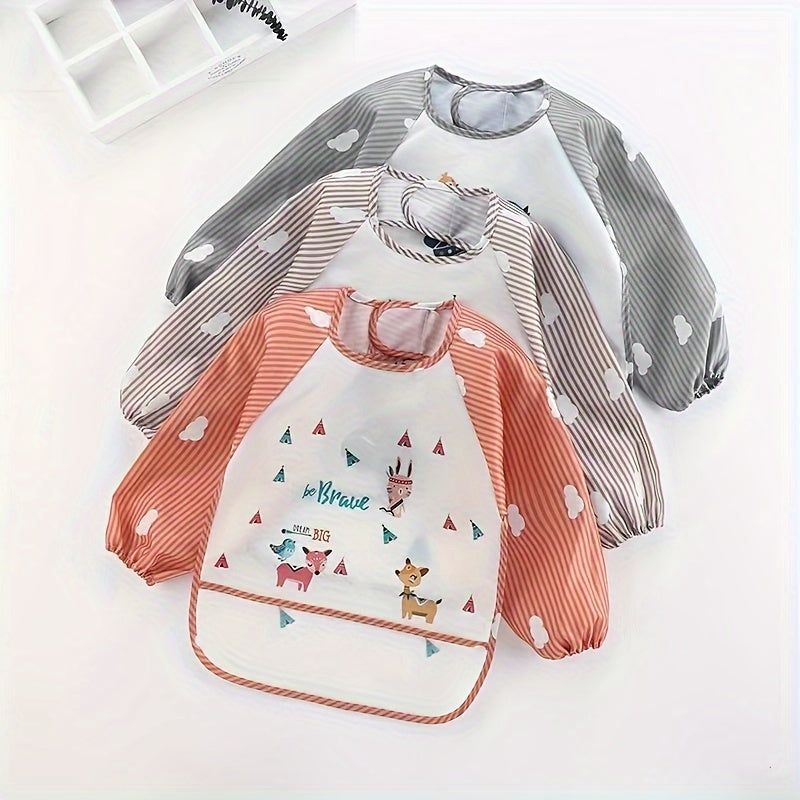 Waterproof Cartoon-Print Long-Sleeved Feeding Bib for Babies and Toddlers