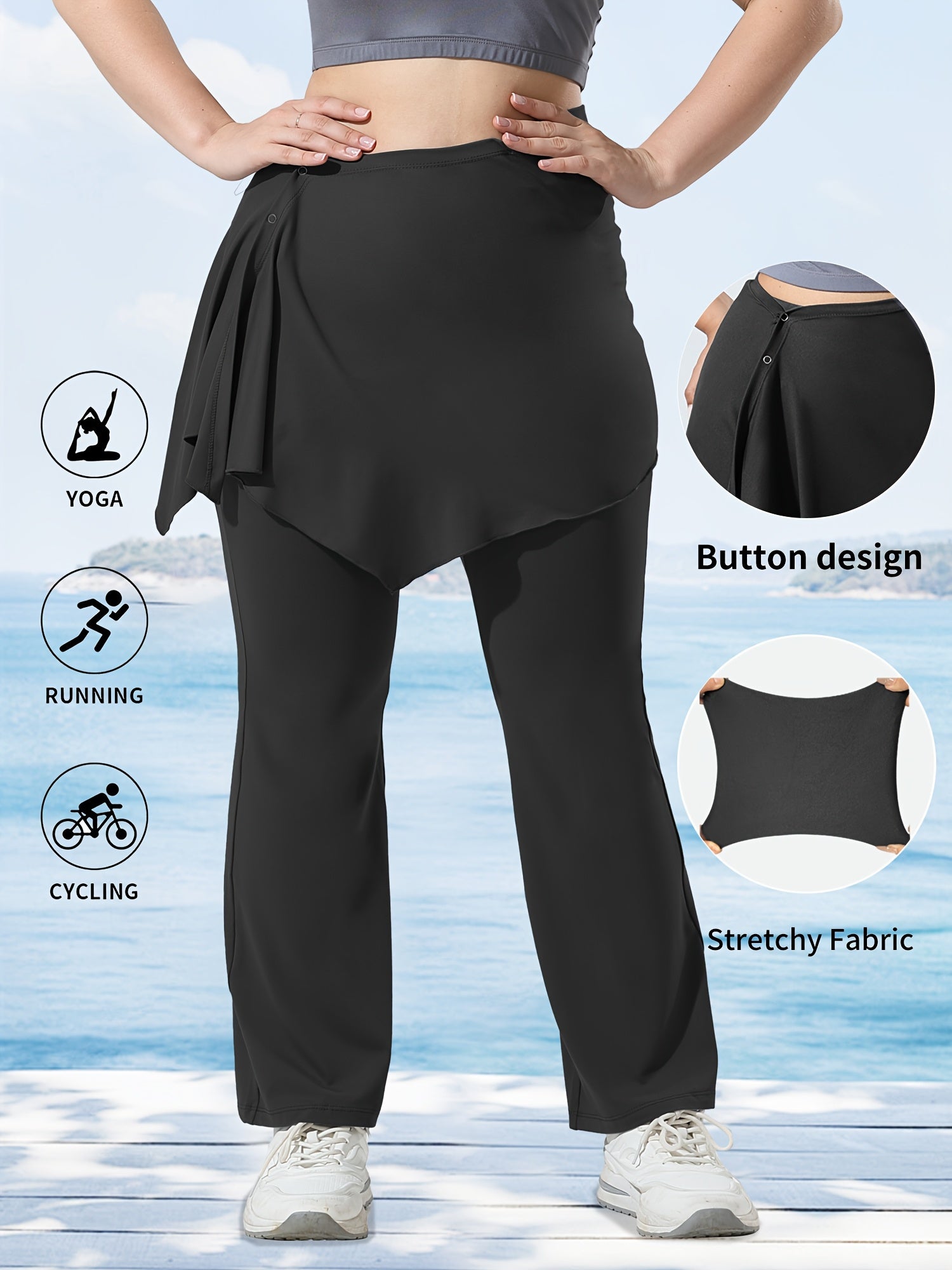 Women's High-Waisted Flared Pants and Asymmetrical Skirt Set for Yoga and Outdoor Activities