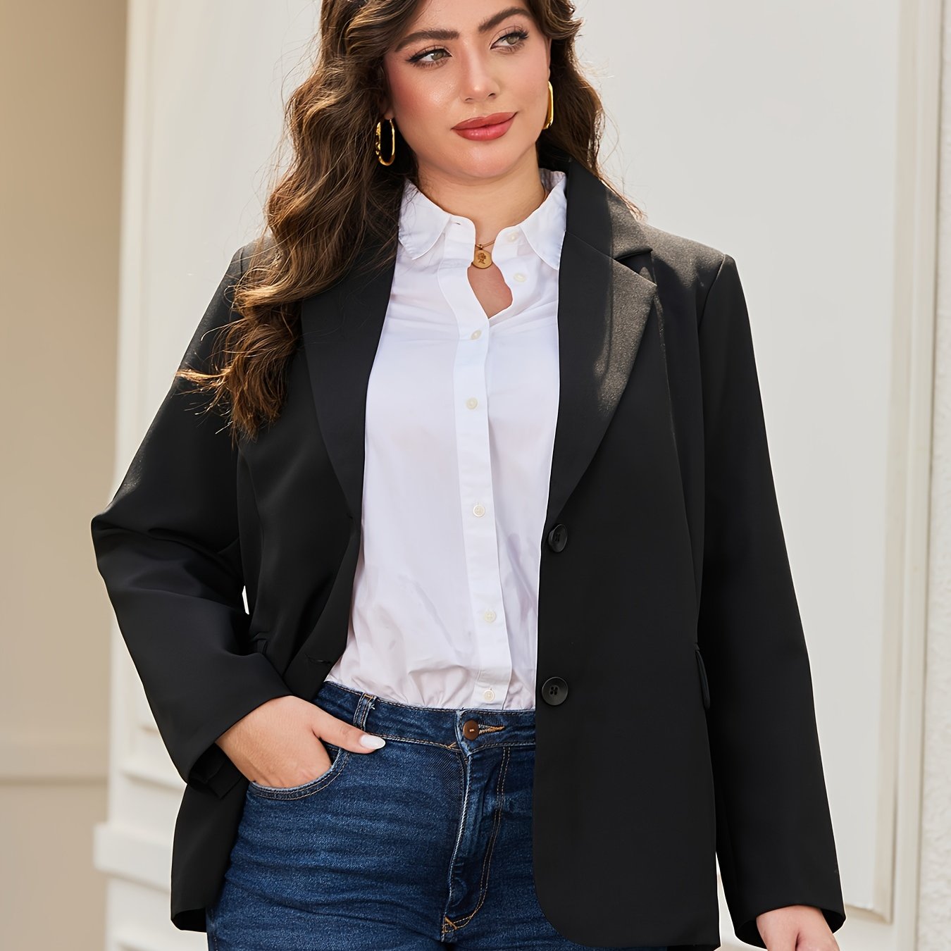 Women's Plus Size Blazer Business Casual Long Sleeve Notch Lapel Black