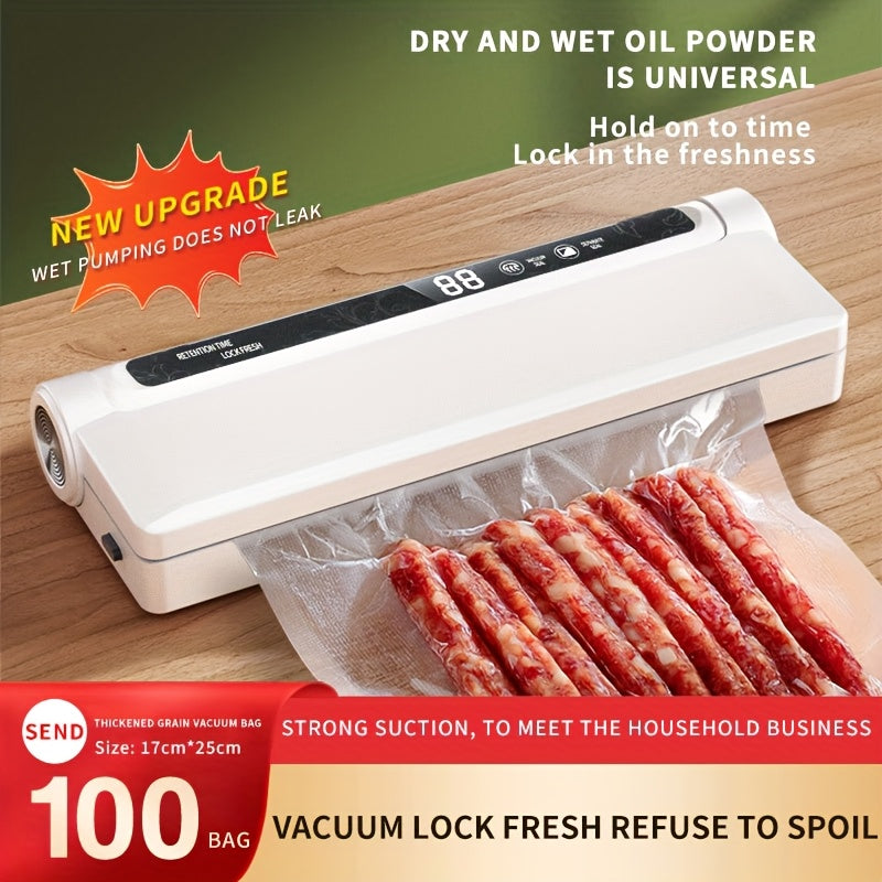 Plug-in sealing machine with LED display deep vacuum sealing includes 20 vacuum bags retains freshness suitable for dry wet items