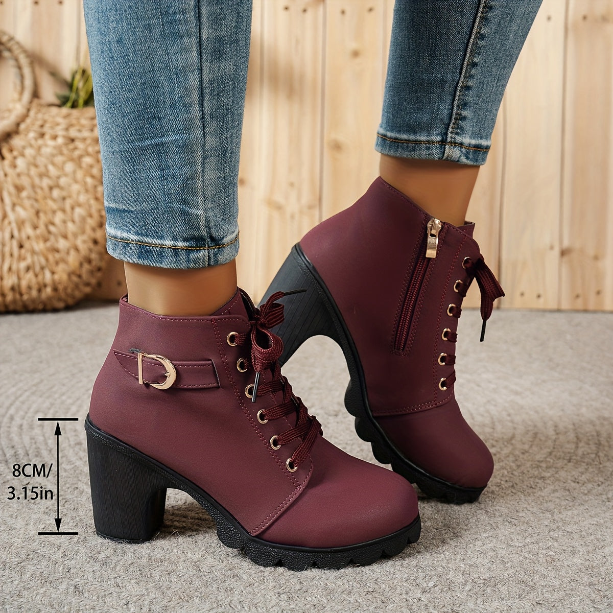 Women's Leather Ankle Boots with Side Zipper and Buckle for All Seasons