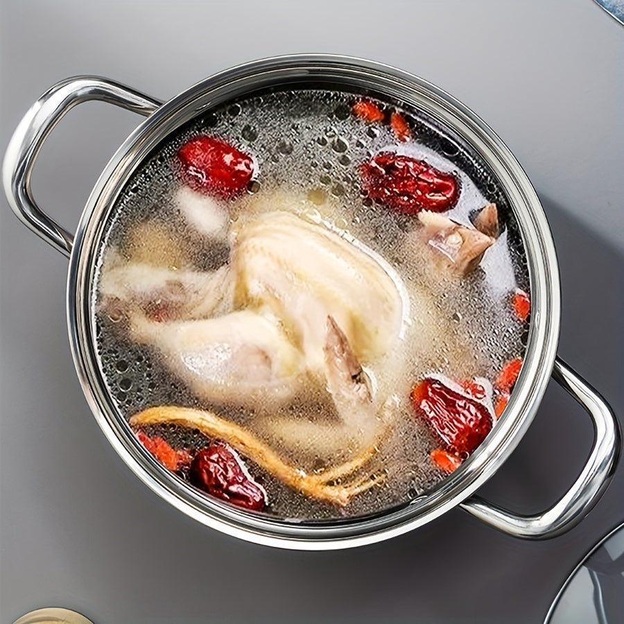 304 zanglamaydigan po'latdan yasalgan sho'rva qozoni, qopqog' bilan, og'ir yuk ko'taradigan ikki qatlamli tag, uy, restoran, tabiatda sayohat uchun mos