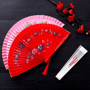 Wooden Folding Fan for Dancing and Home Decor with Printed Design