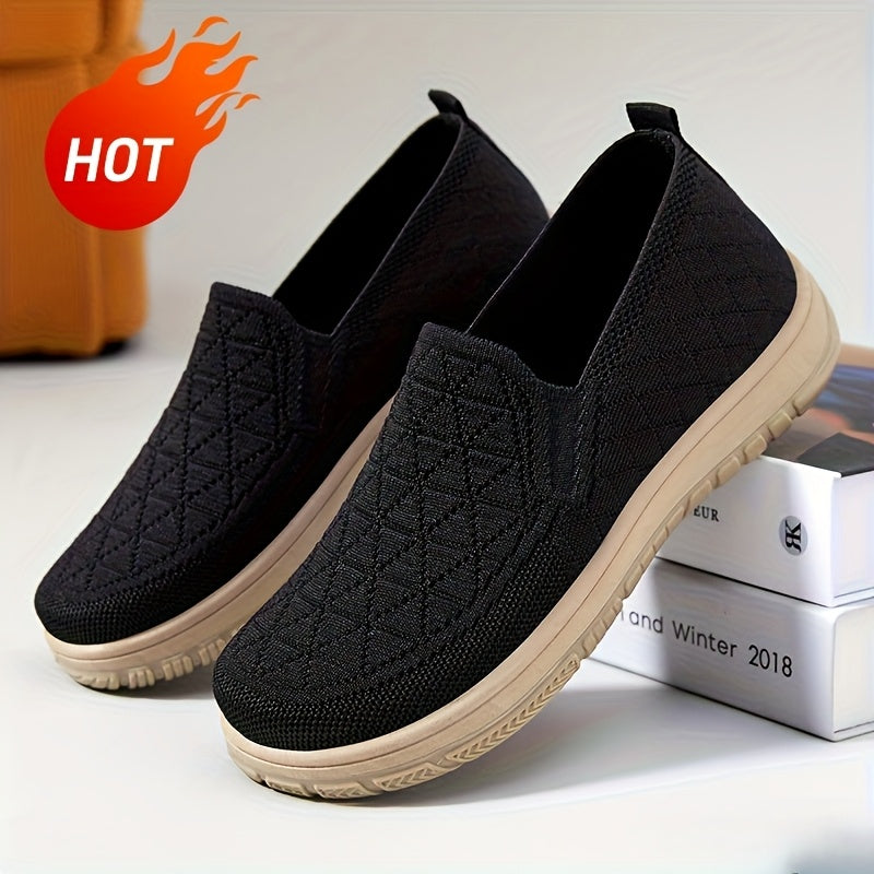 Women’s Slip-On Loafers Lightweight Breathable Fabric Black Casual Shoes