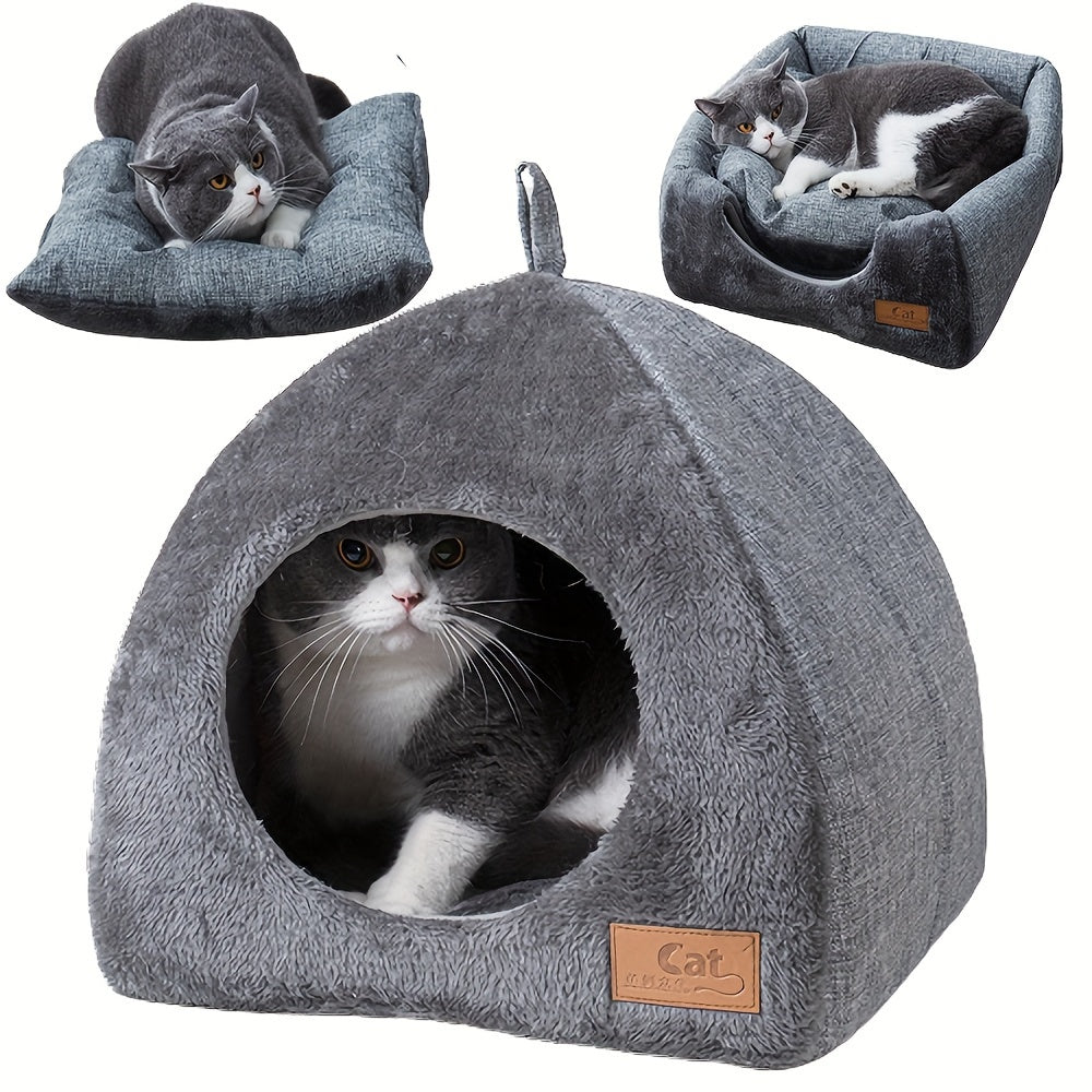Foldable Cat Bed with Plush Cushion Soft Cozy Cave Nest for Small Cats