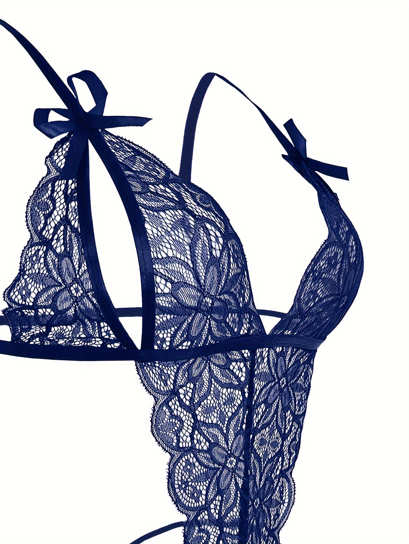 Lingerie Lace Backless Bodysuit with Open Crotch Thong and Bow