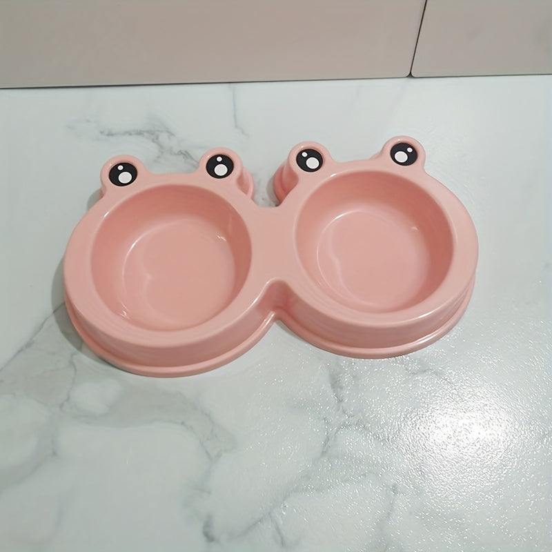 Stainless Steel Double Bowl for Small Dogs and Cats with Pet Frog Design