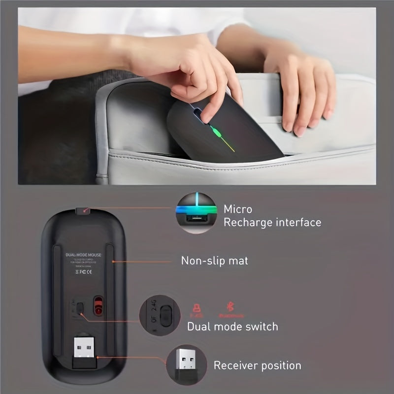 WOWSSYO Беспроводная игровая мышь с трекболом, эргономичный дизайн для правшей, тихая подсветка, USB перезаряжаемая, двойной режим 2.4G и 5.1, для ноутбука и iPad, работающая от батареи с блестками