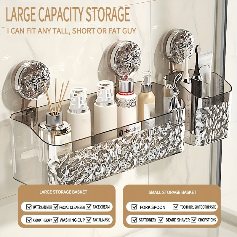 Cesta de almacenamiento para baño con ventosa y decoración de conejo y lazo