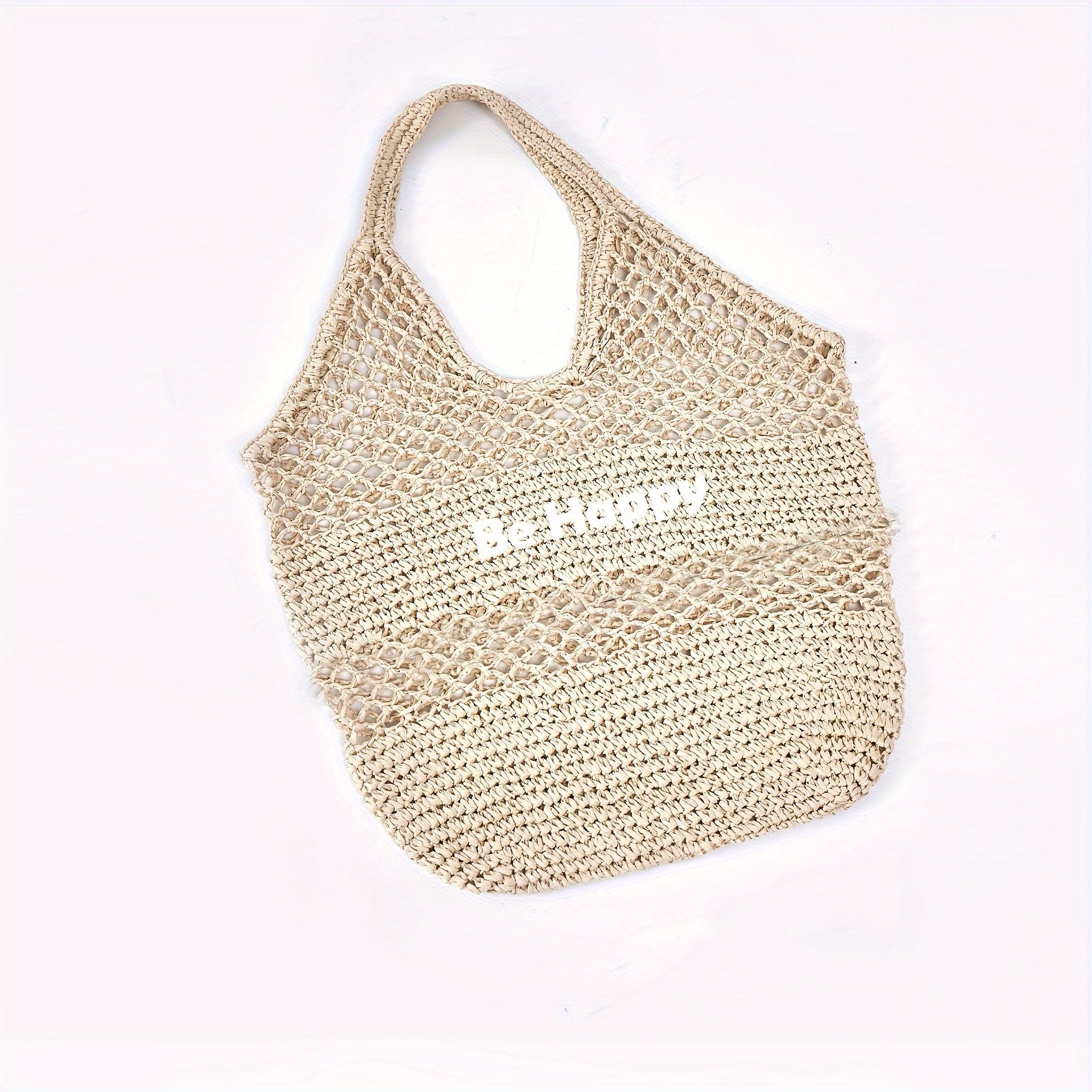 Large Capacity Women's Beach Tote Bag with Custom Embroidery, Hand-Woven Mesh