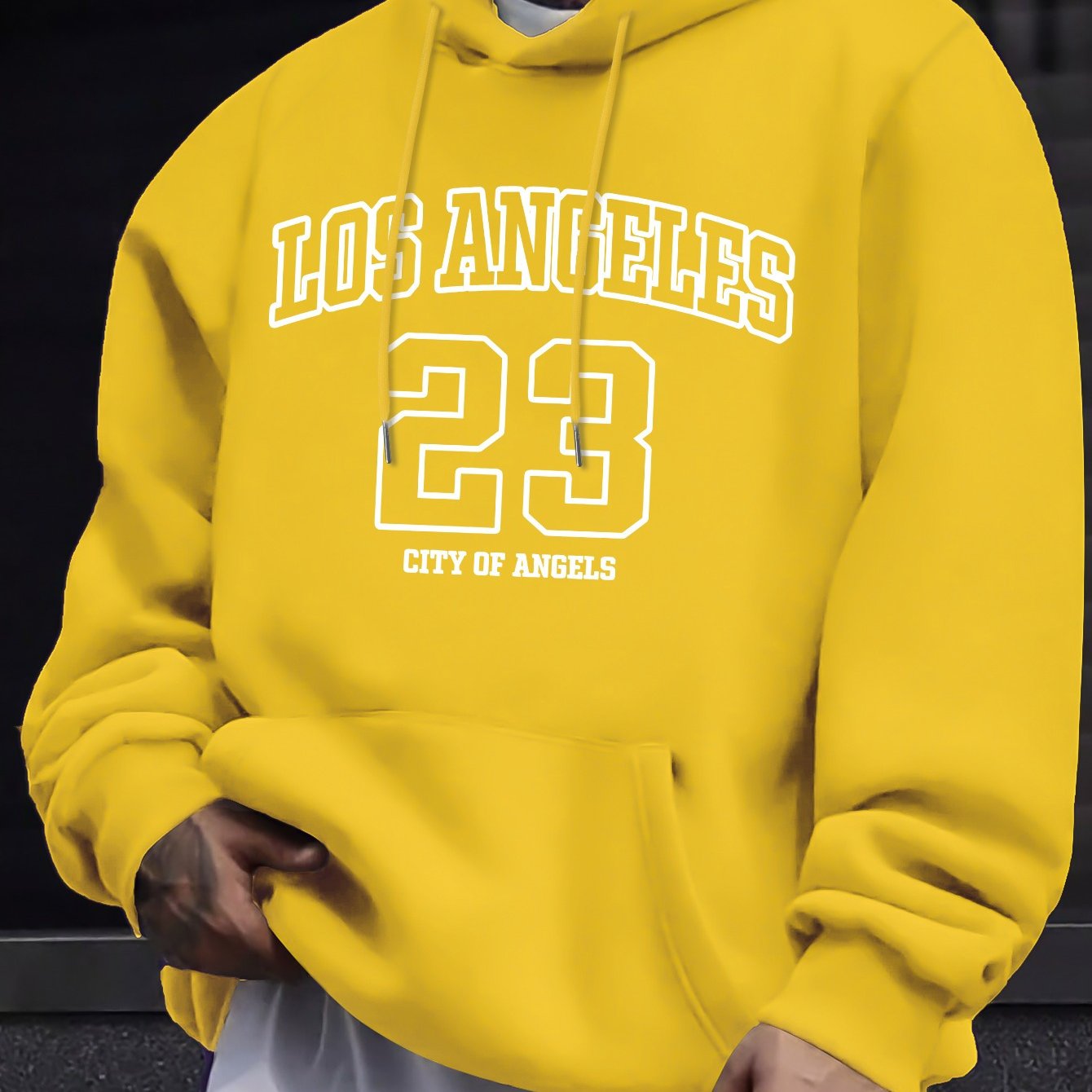 Men's Navy Blue Geometric Pattern Hoodie with Drawstring Hood and Kangaroo Pocket