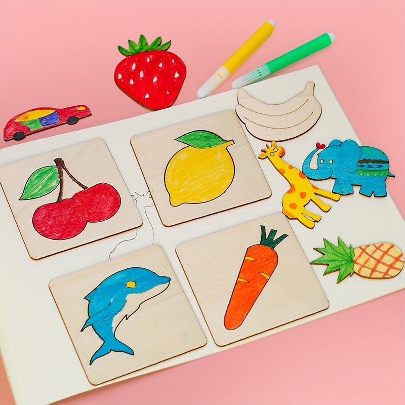 Wooden Craft Stencils Set 20pcs Animal and Fruit Designs Apricot for Kids Art and Craft Projects