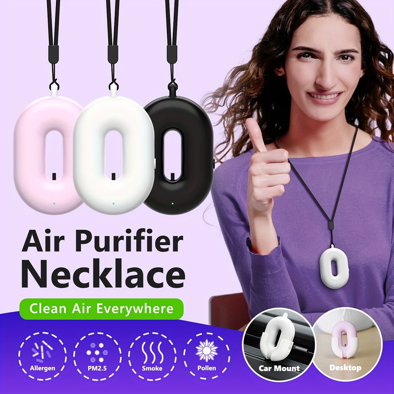 Portable Personal Air Purifier Necklace with Negative Ions for Travel and Home
