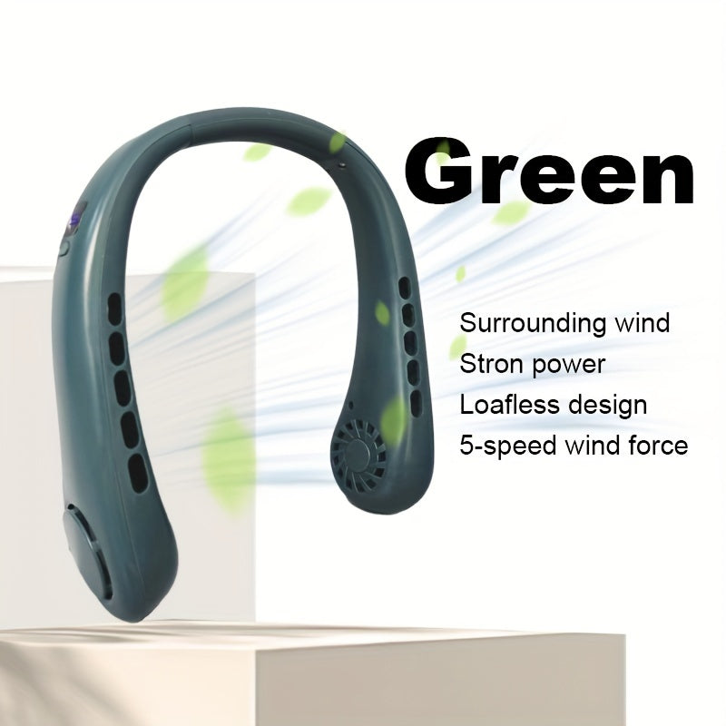 Portable Neck Fan USB Rechargeable Bladeless Personal Cooling Fan with 5 Speeds Adjustable Angle Long Battery Life