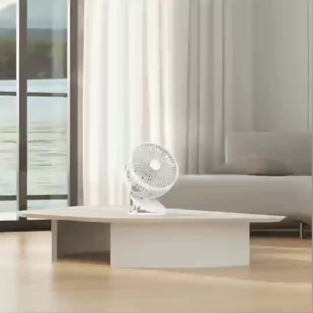 Portable USB Rechargeable Fan with 720° Rotation and Night Light for Home Office Travel