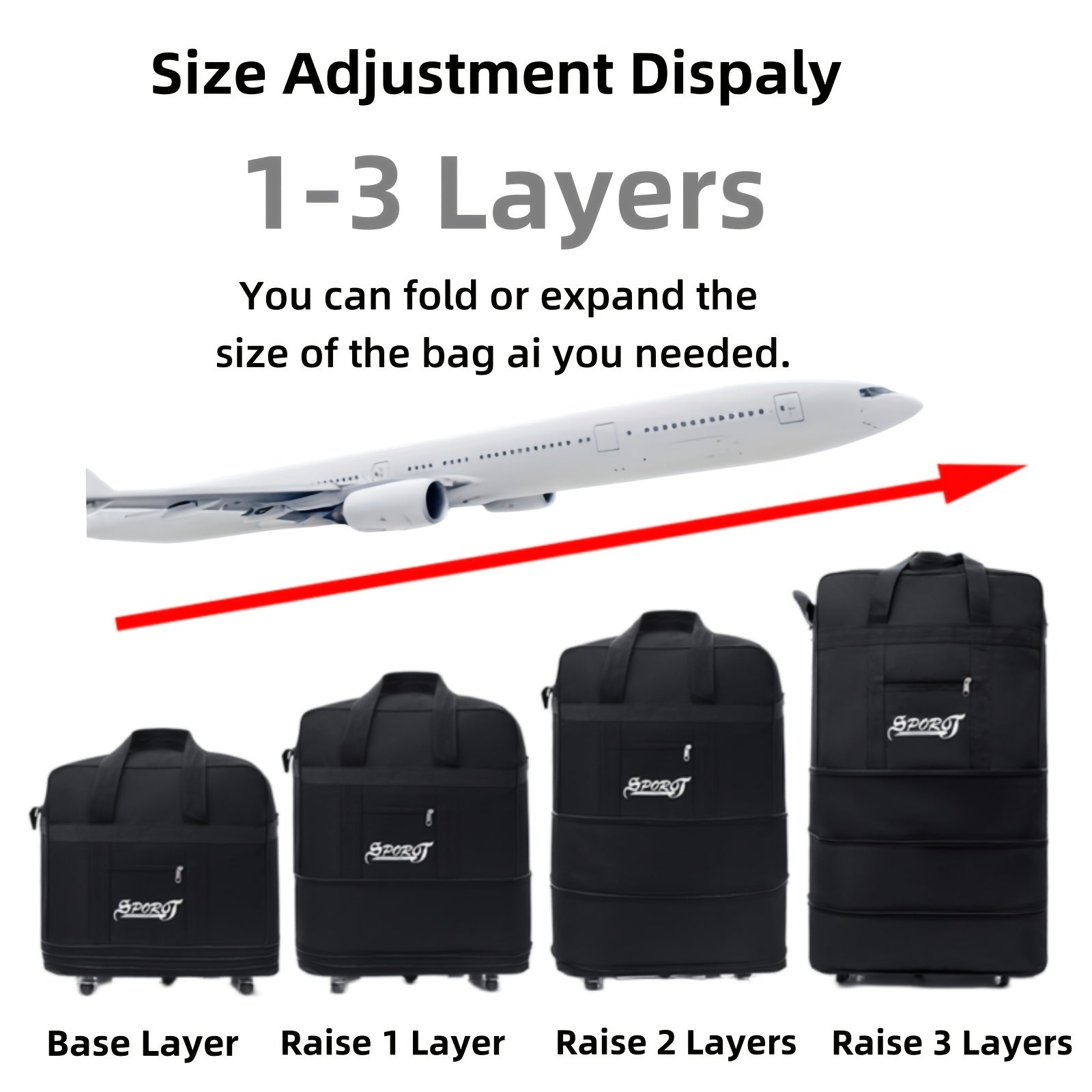 Katta hajmli yig‘iladigan sayohat sumkasi, suv o'tkazmaydigan Oxford sport sumkasi, aylanadigan g‘ildiraklar bilan