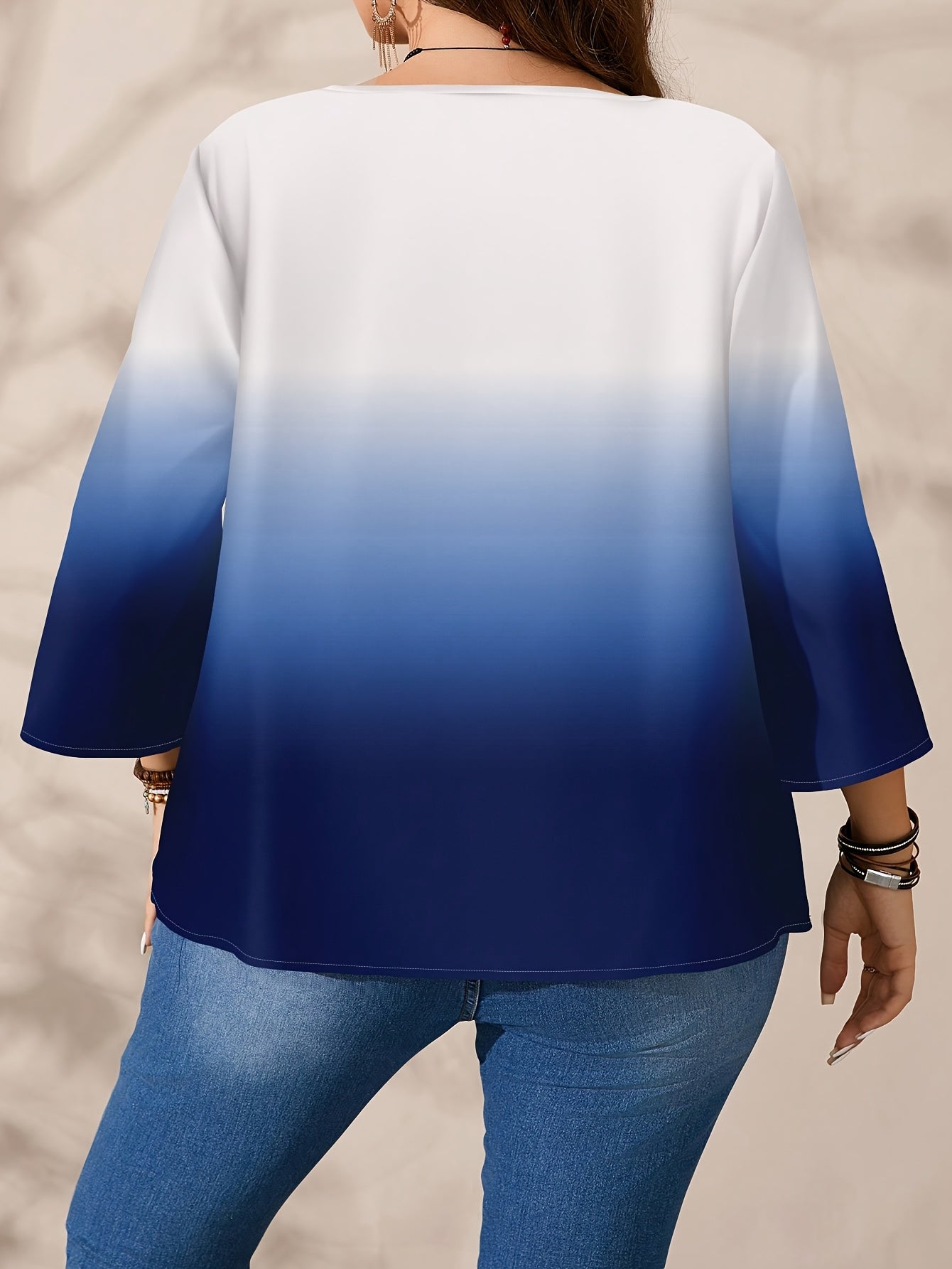 Plus Size Women's Gradient Shirt Polyester Mid-Length Casual Wear