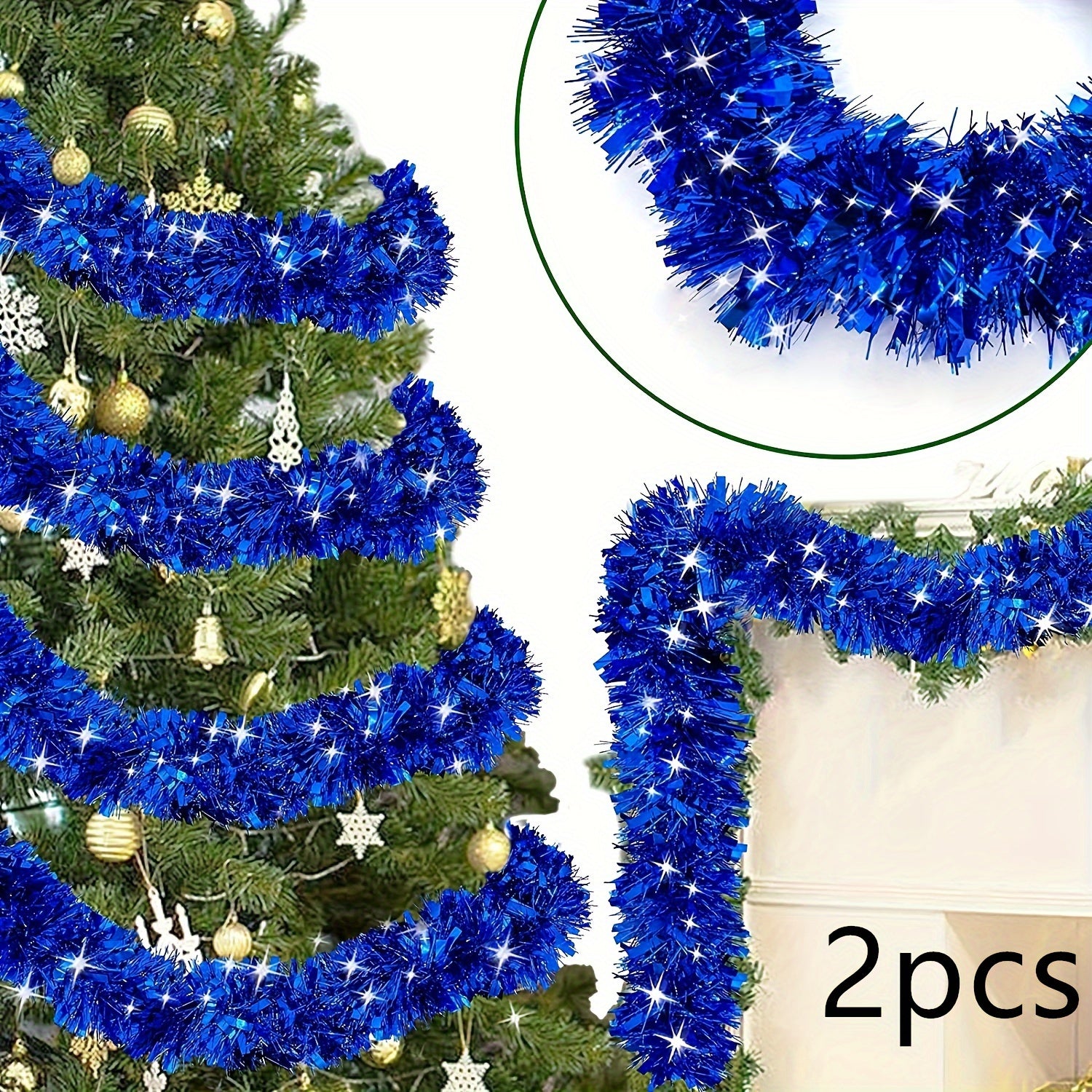 Paquete de 2 guirnaldas de plástico con tinsel para Navidad, decoración interior y exterior