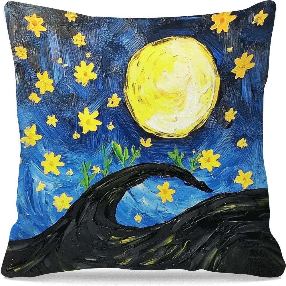 Black Cat and Moon Throw Pillow Cover Polyester Zipper Removable Washable
