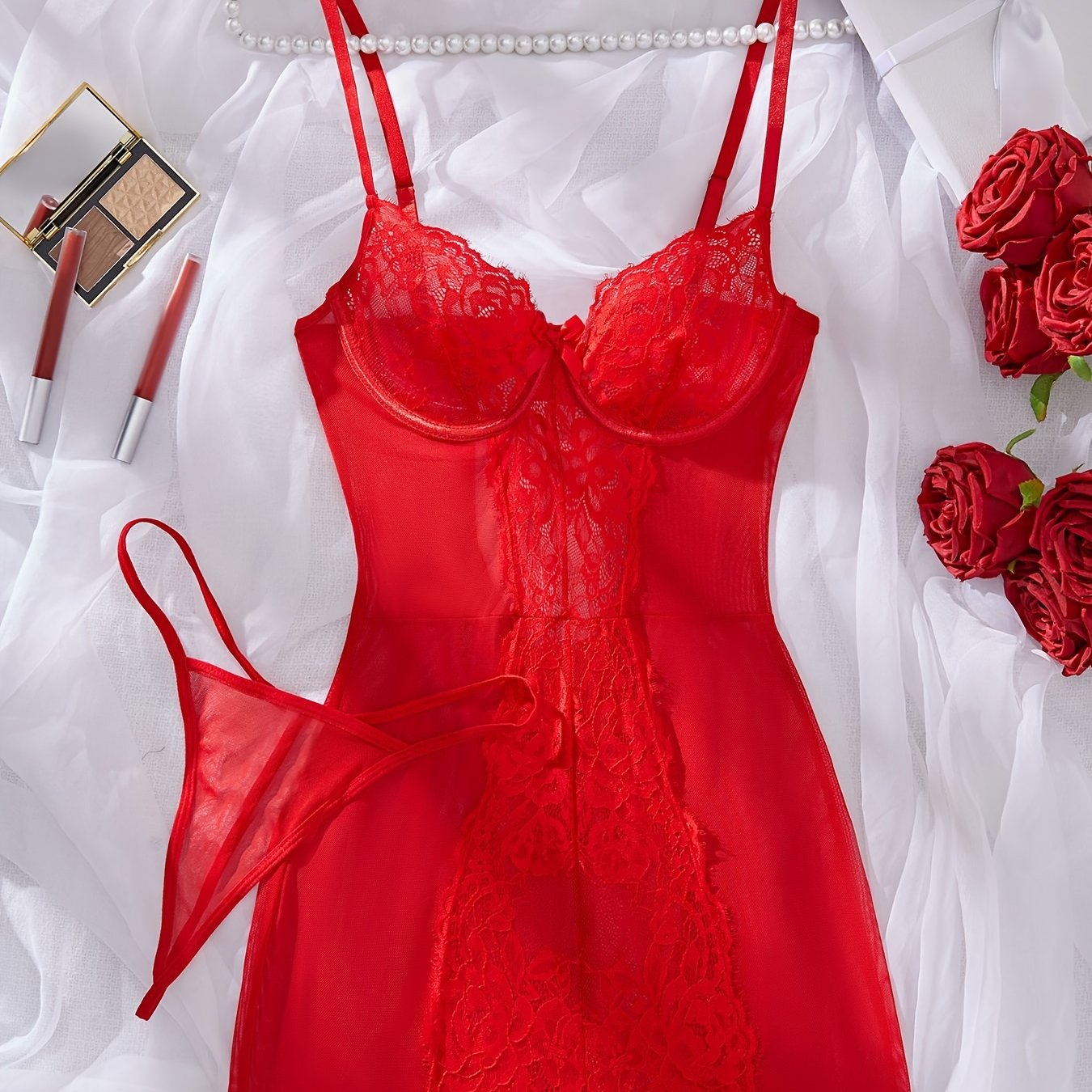 Women's Lace Pajama Set Soft Sleepwear with Adjustable Straps